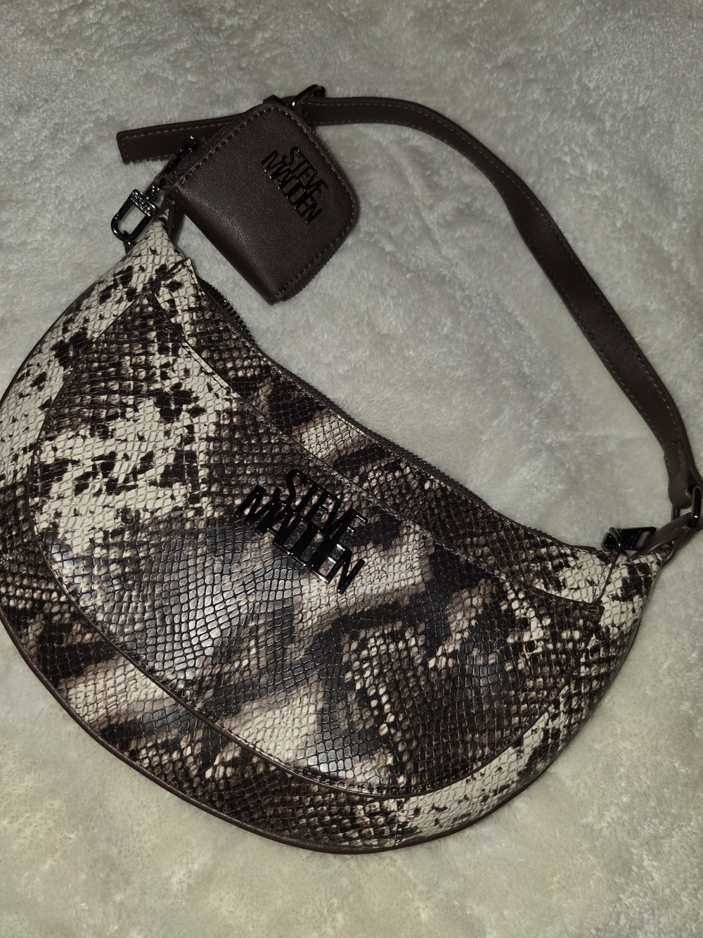 Steve Madden Snake-Print Shoulder Bag in Brown/Beige